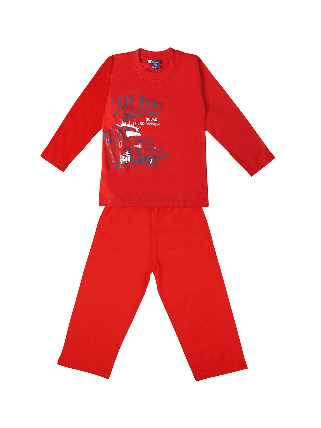 

SWEET ANGEL Boys Red & Navy Blue Printed Cotton Night suit