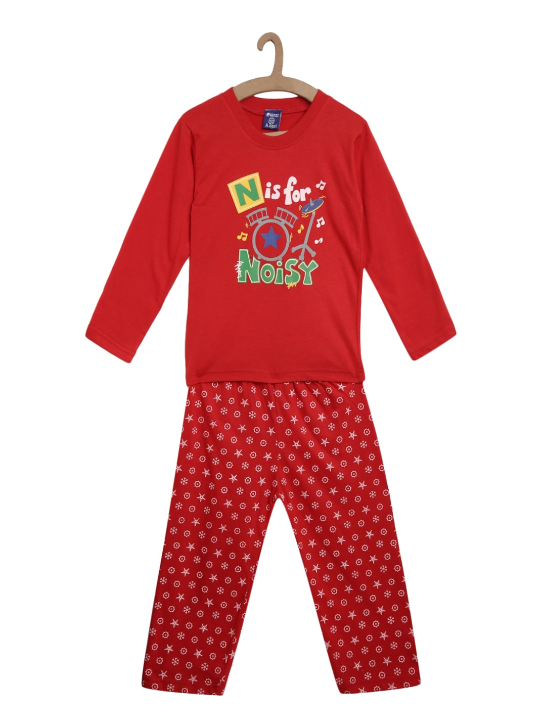 

SWEET ANGEL Boys Red & Green Printed Pure Cotton Night suit