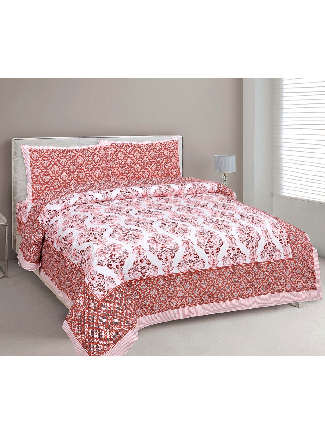 

JAIPUR FABRIC Pink 180TC Cotton Double Bedsheet with Pillow Covers