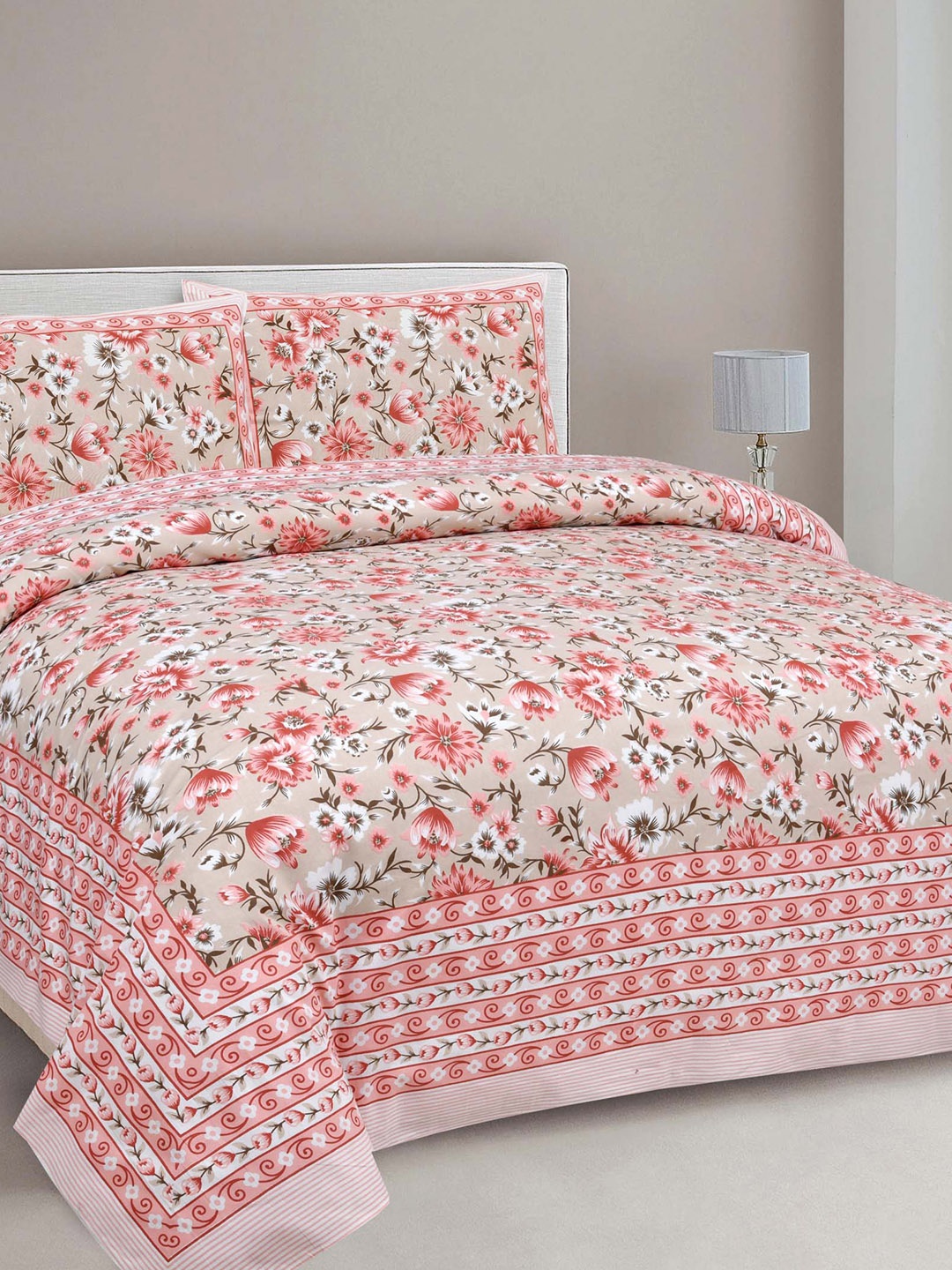

JAIPUR FABRIC Pink 180TC Cotton Double Bedsheet with Pillow Covers