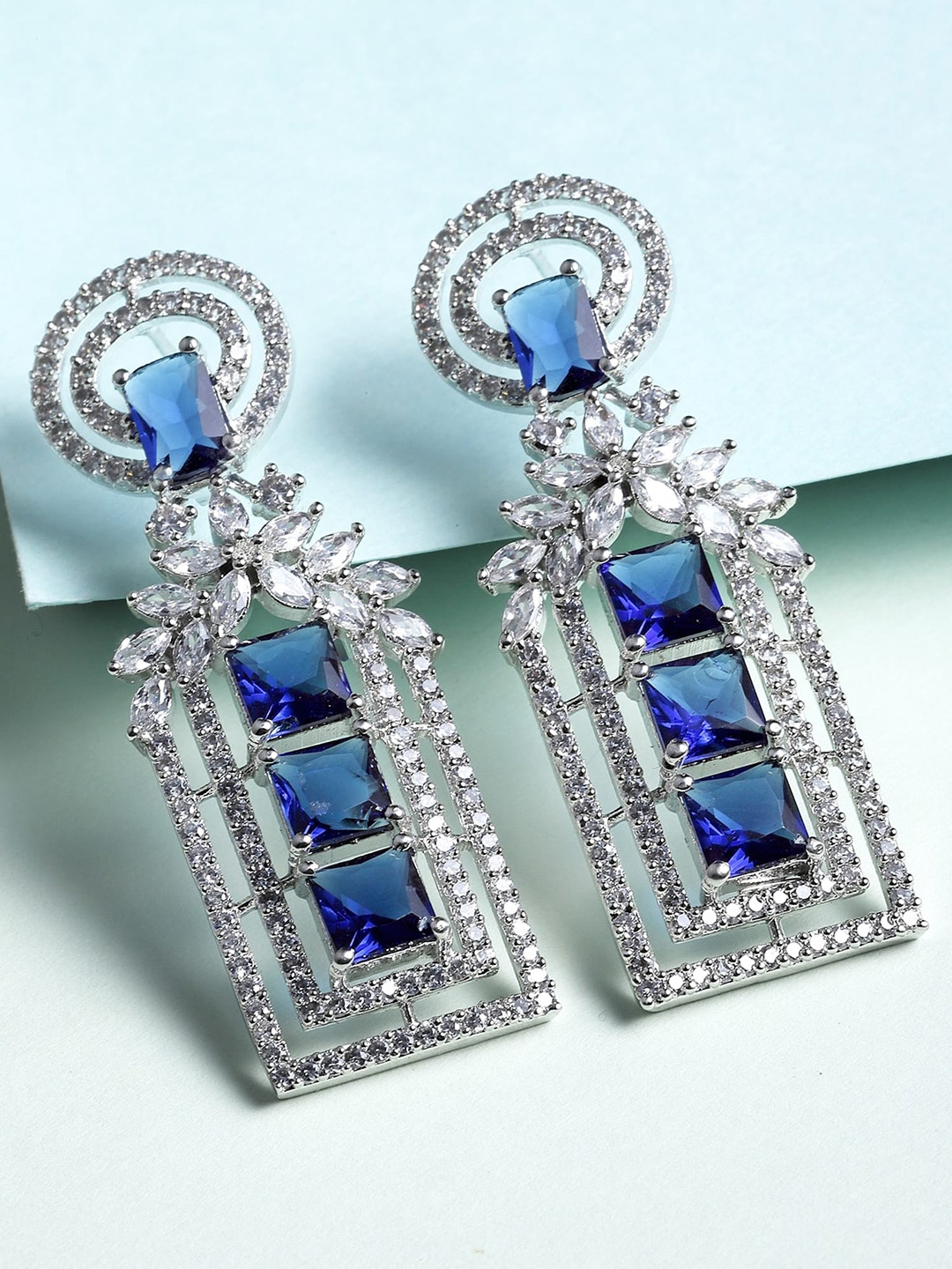 

KARATCART Silver-Plated Blue Contemporary Drop Earrings