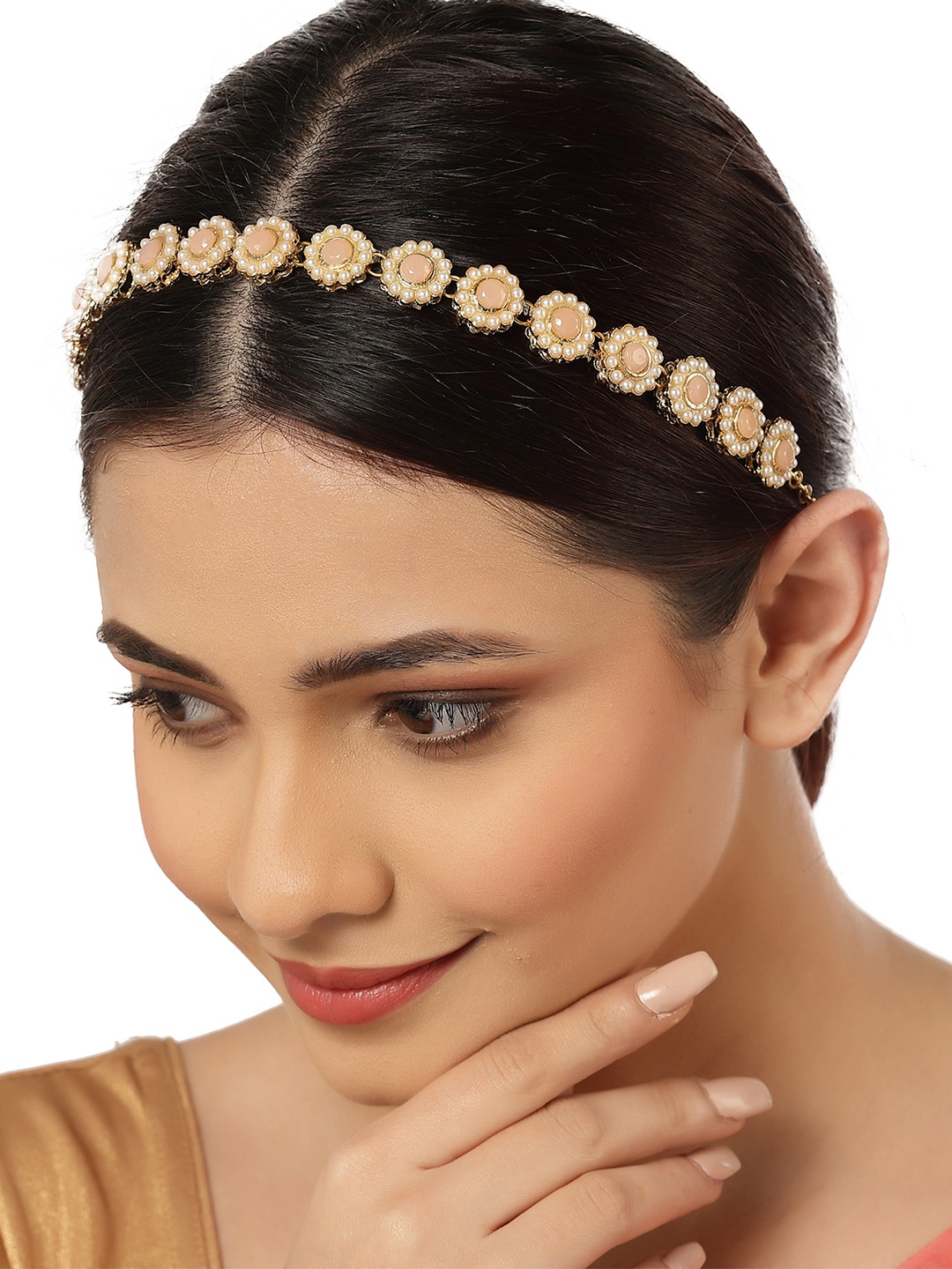 

KARATCART Women Peach & Gold-Toned Floral Oxidised Hairband