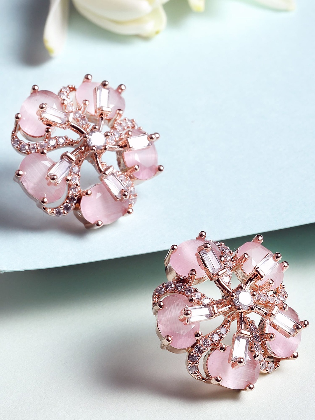 

KARATCART Rose Gold Plated Pink Floral Studs Earrings