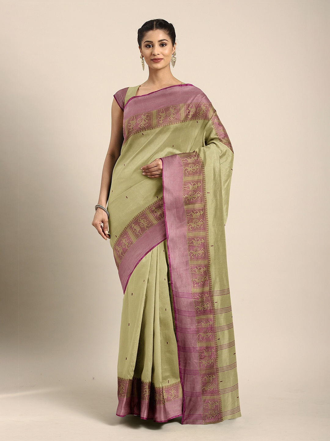 

The Chennai Silks Green & Purple Pure Cotton Taant Saree