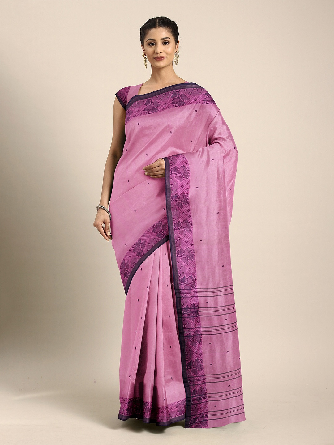 

The Chennai Silks Women Pink Bengal Taant Pure Cotton Saree