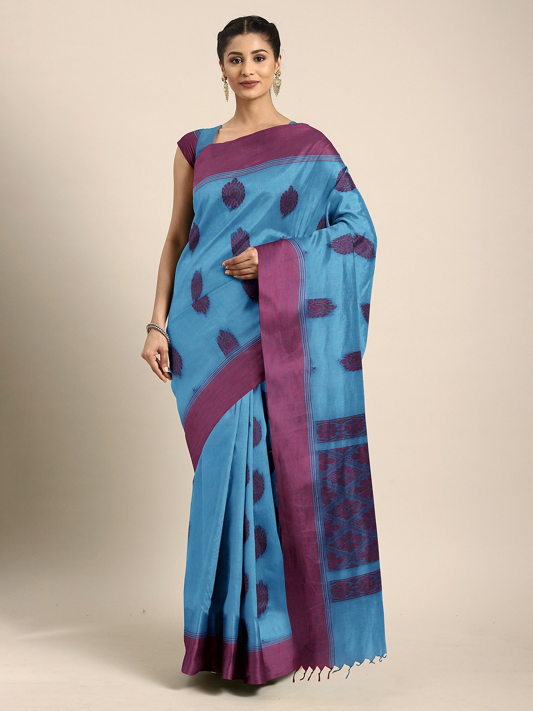 

The Chennai Silks Blue & Purple Ethnic Motifs Pure Cotton Kovai Saree