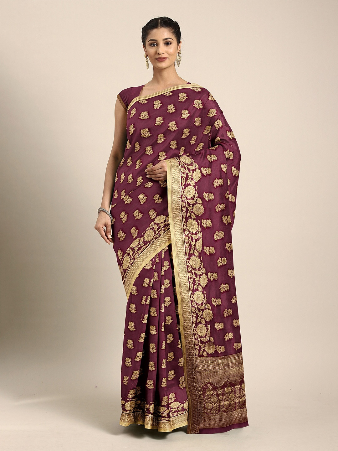 

The Chennai Silks Violet Woven Design Poly Chiffon Saree