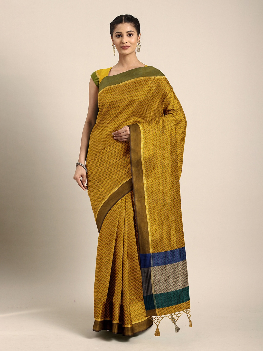 

The Chennai Silks Yellow & Blue Pure Cotton Chanderi Saree