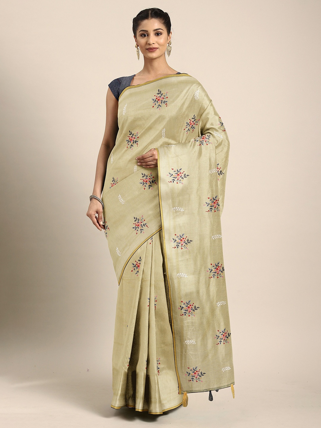 

The Chennai Silks Yellow & Pink Woven Design Embroidered Kota Saree