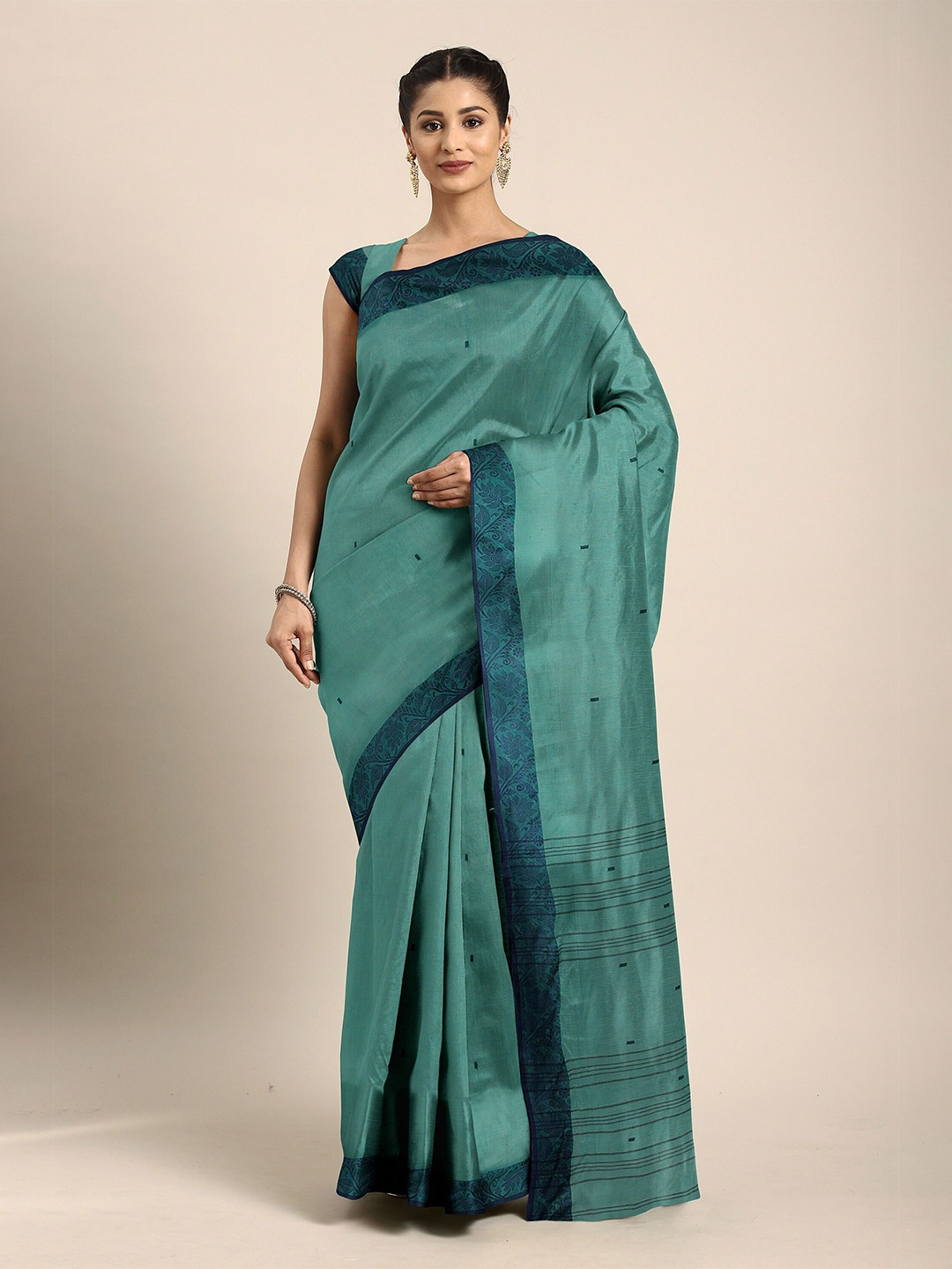 

The Chennai Silks Green Ethnic Motifs Pure Cotton Taant Saree