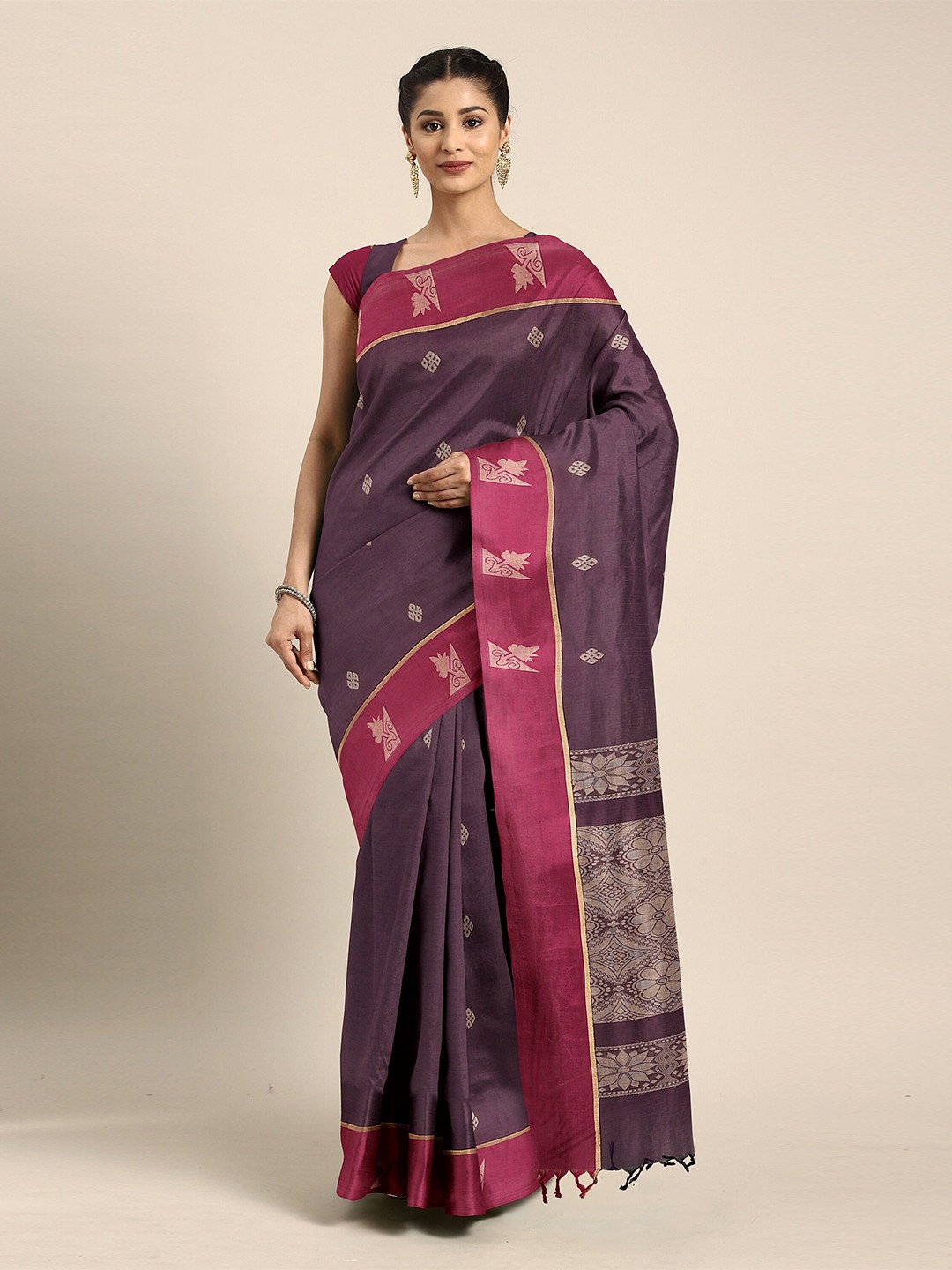 

The Chennai Silks Violet & Pink Ethnic Motifs Pure Cotton Kovai Saree