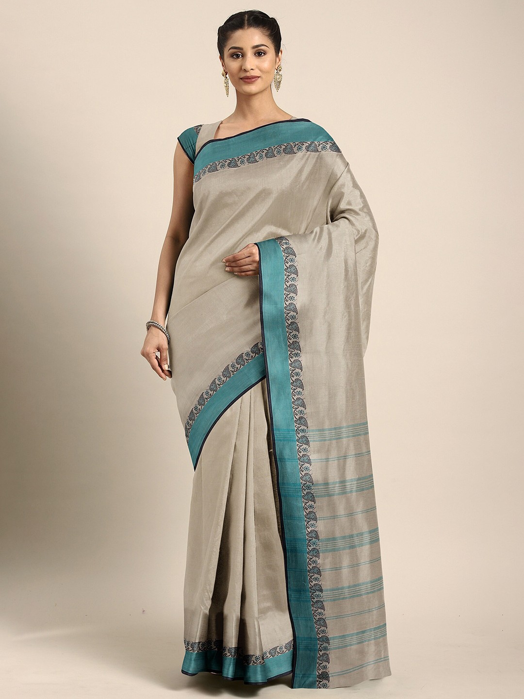 

The Chennai Silks Beige Pure Cotton Taant Saree