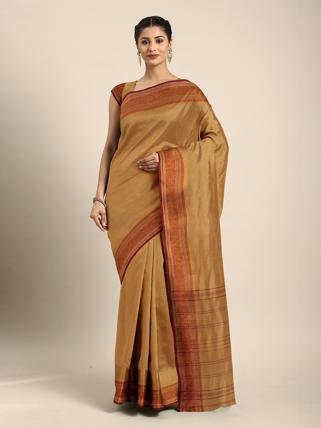 

The Chennai Silks Mustard Woven Design Pure Cotton Taant Saree