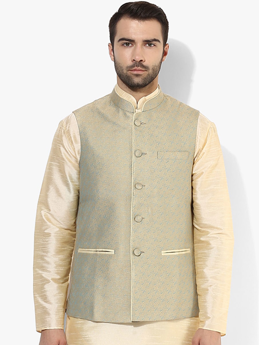 

KISAH Men Green Solid Cotton Woven Nehru Jacket