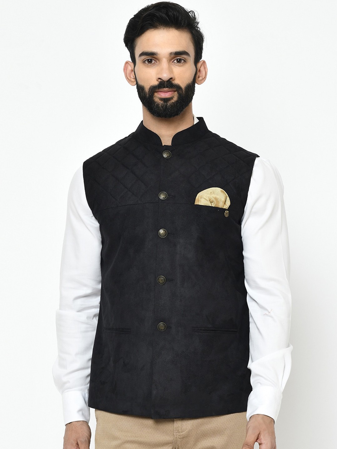 

KISAH Men Black Self-Design Nehru Jacket