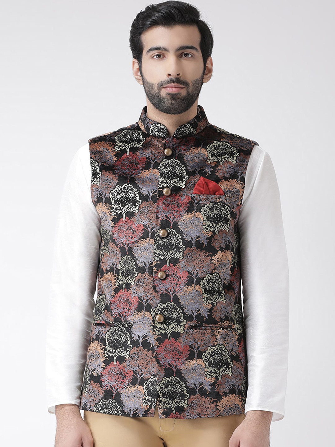 

KISAH Men Black & Brown Printed Woven Nehru Jacket