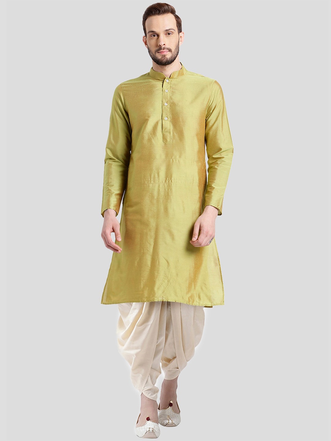 

KISAH Men Green Solid Thread Work Straight Kurta