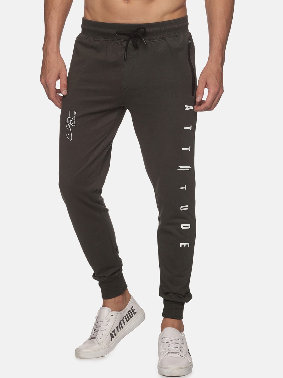 

ATTIITUDE Men Olive Green Printed Slim-Fit Joggers