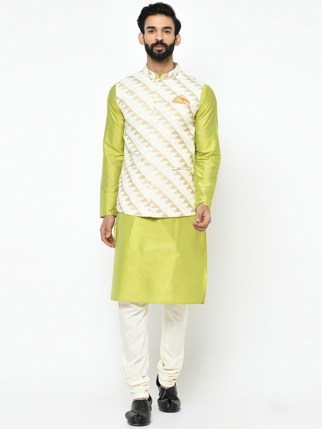 

KISAH Men White Layered Kurta with Churidar