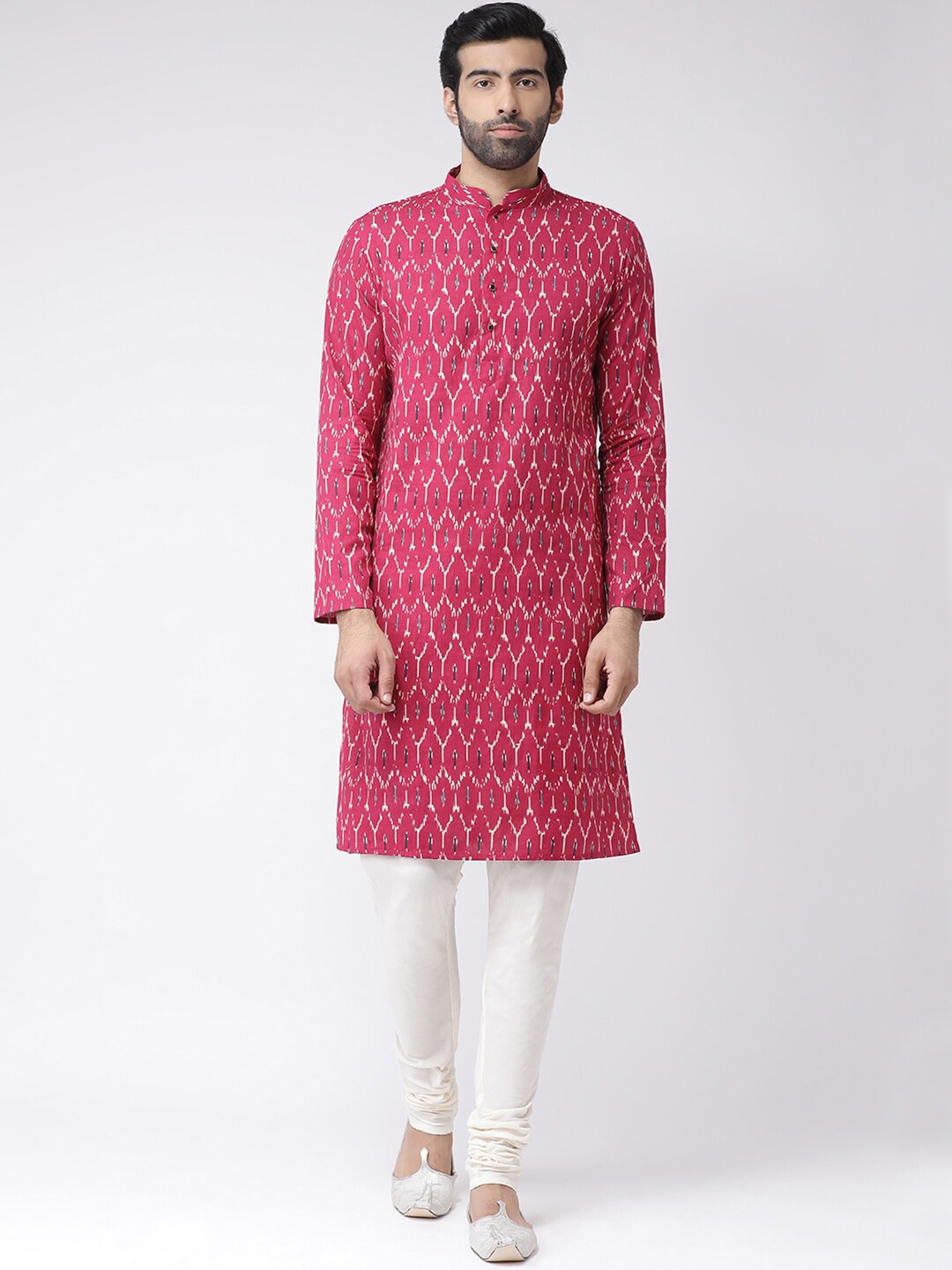 

KISAH Men Pink Ethnic Motifs Printed Layered Kurta with Churidar