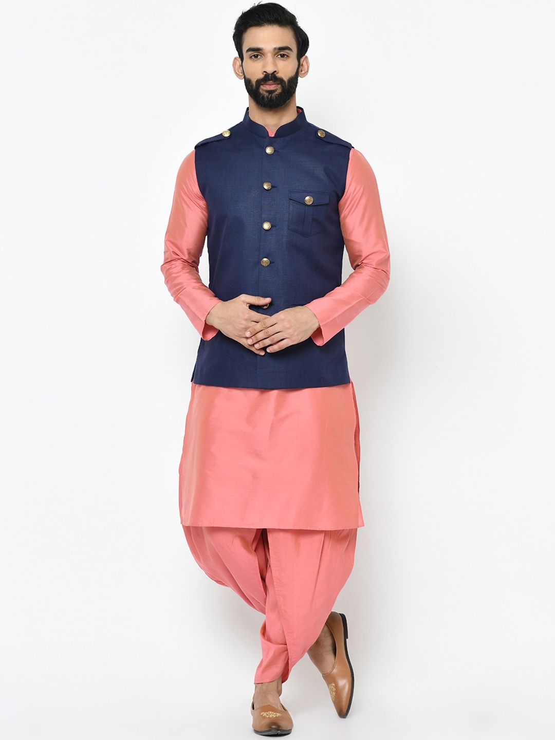 

KISAH Men Navy Blue Kurta & Dhoti Pants With Jacket