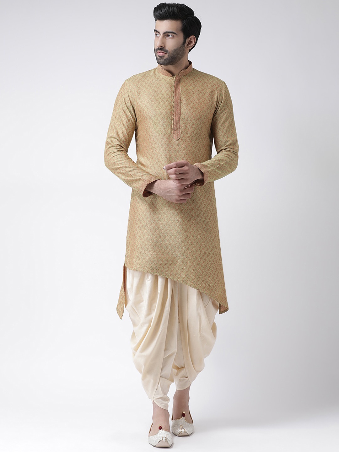 

KISAH Men Green Ethnic Motifs Angrakha Kurti with Dhoti Pants