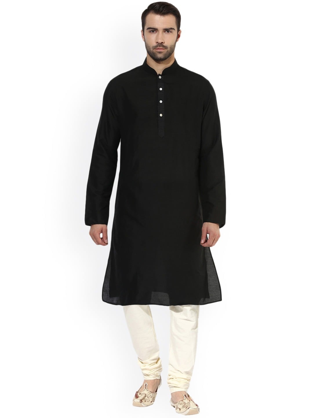 

KISAH Men Black & Cream Kurta with Churidar
