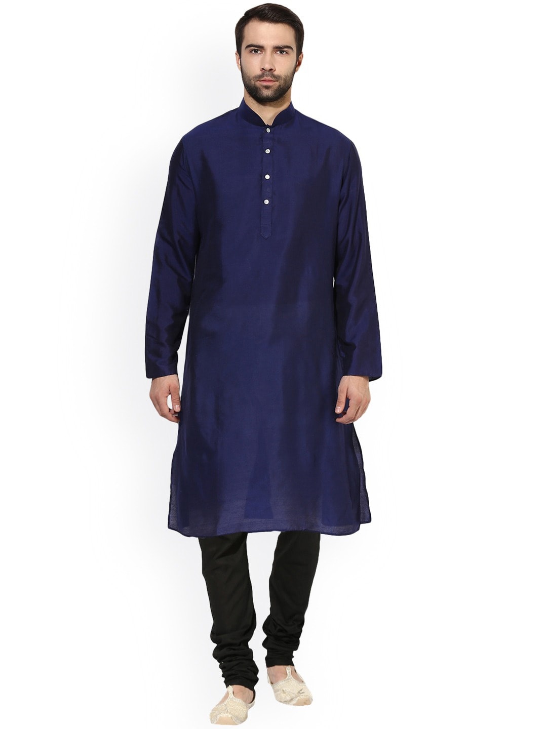 

KISAH Men Navy Blue Solid Straight Kurta with Churidar