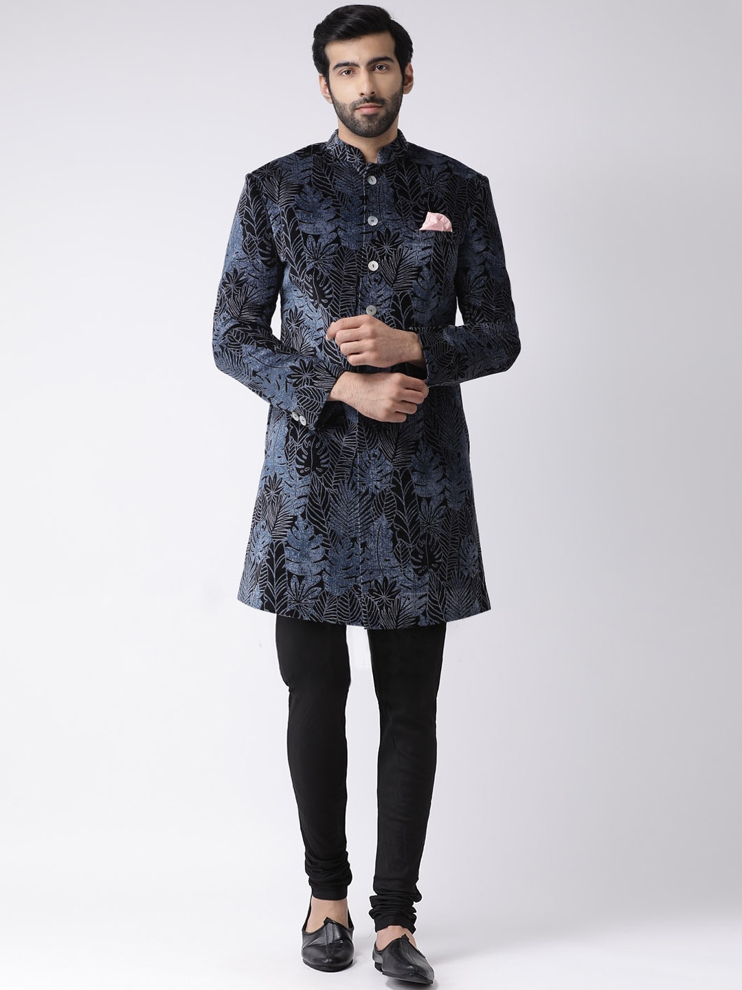 

KISAH Men Blue Printed Jacquard Sherwani Set