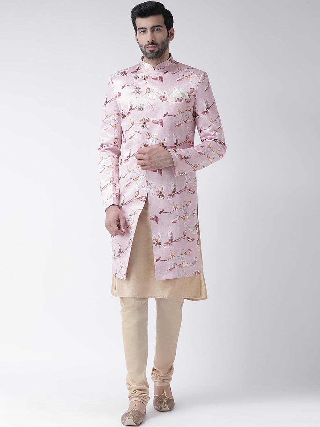 

KISAH Men Pink & Beige Printed Indowestern Sherwani Set