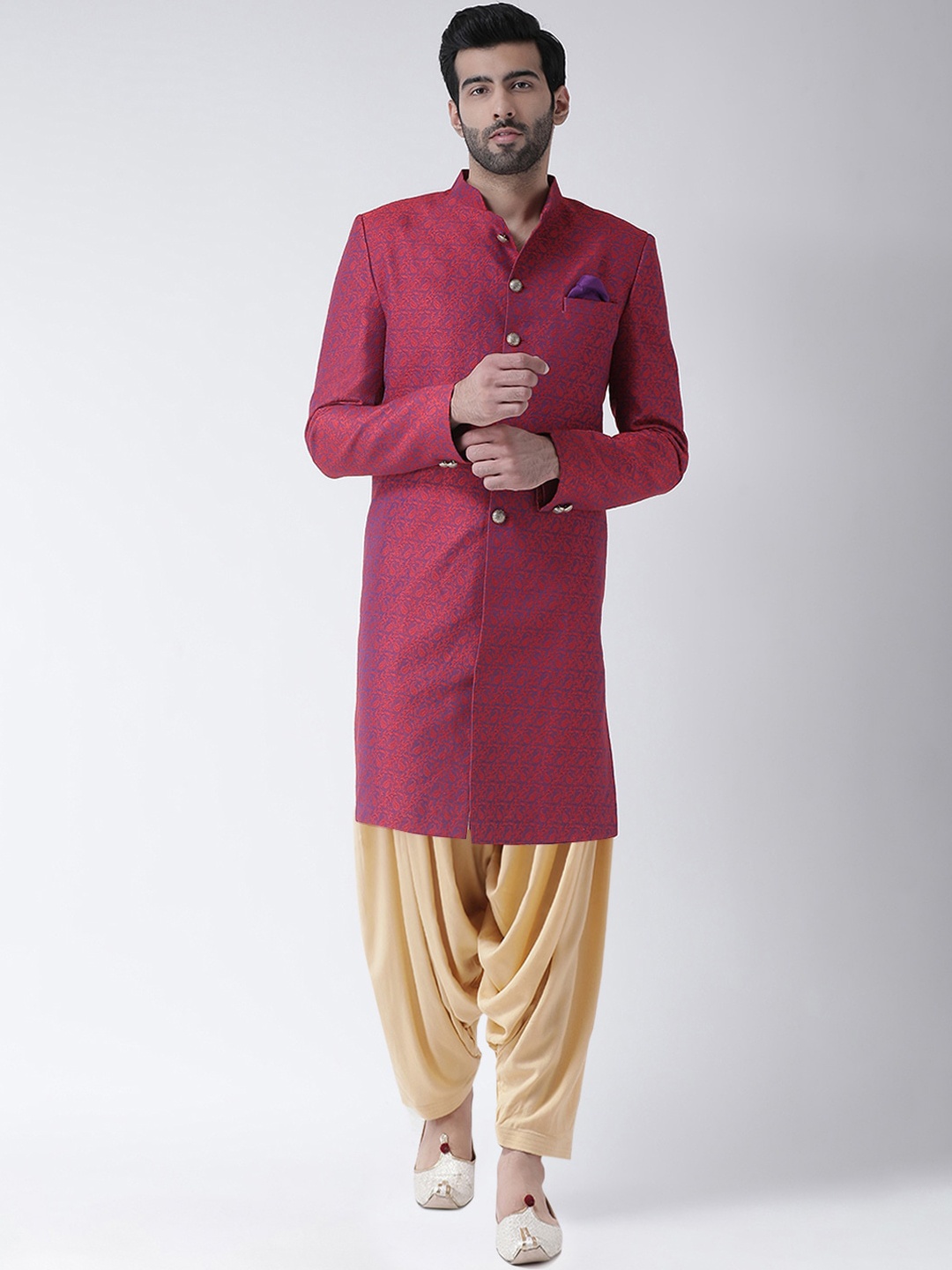 

KISAH Men Red & Beige Printed Sherwani Set