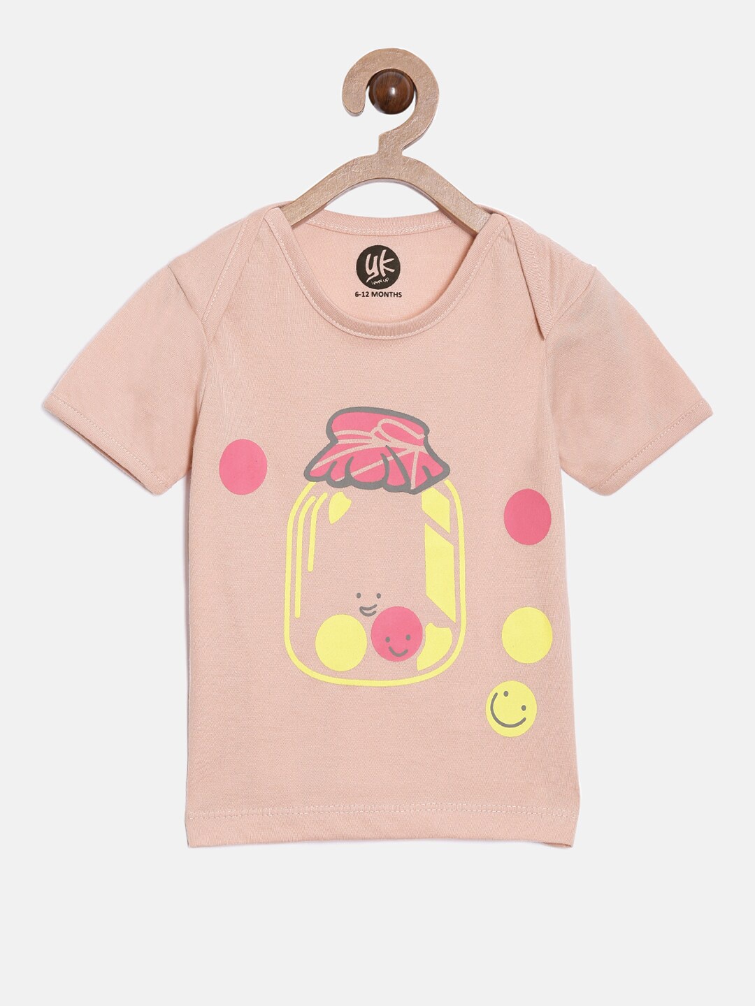 

YK Baby Infant Girls Peach-Coloured Graphic Printed Cotton T-shirt