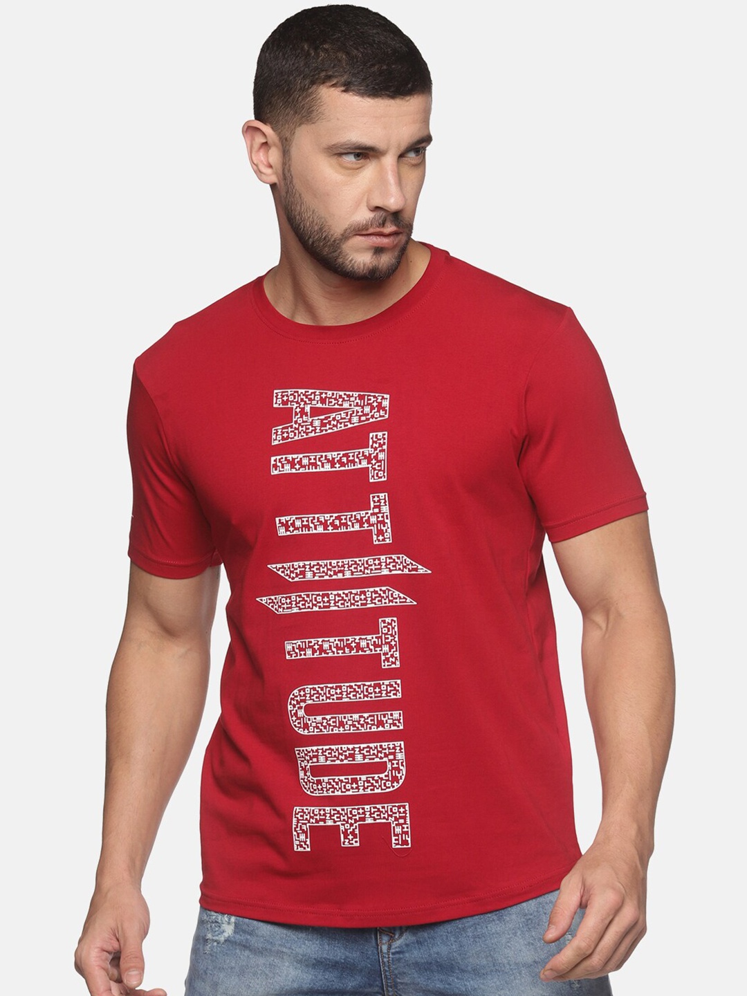 

ATTIITUDE Men Maroon Typography Printed ClimaCool Cotton Slim Fit T-shirt
