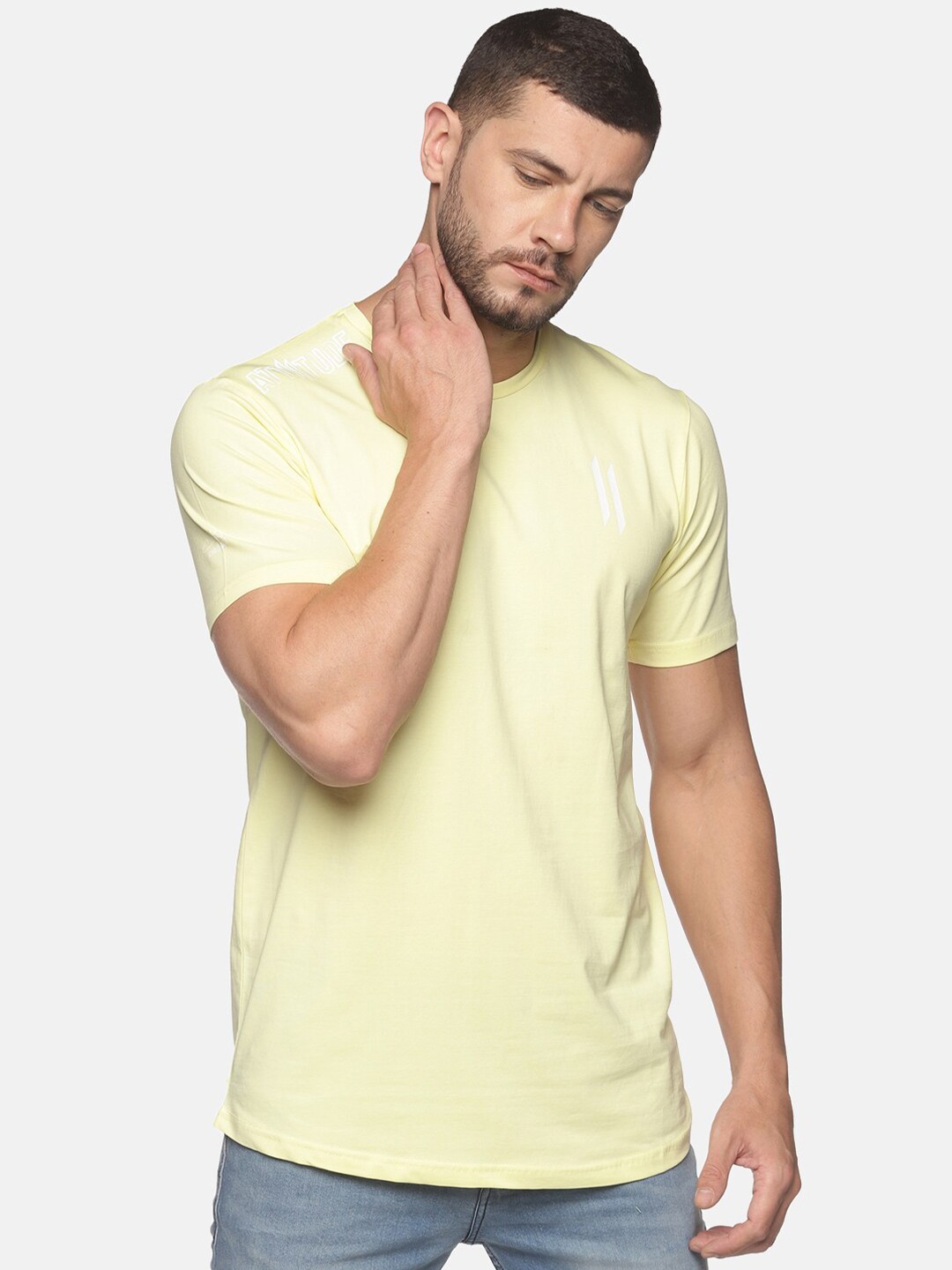 

ATTIITUDE Men Yellow Regular-Fit Cotton Slim Fit T-shirt With ClimaCool Technology