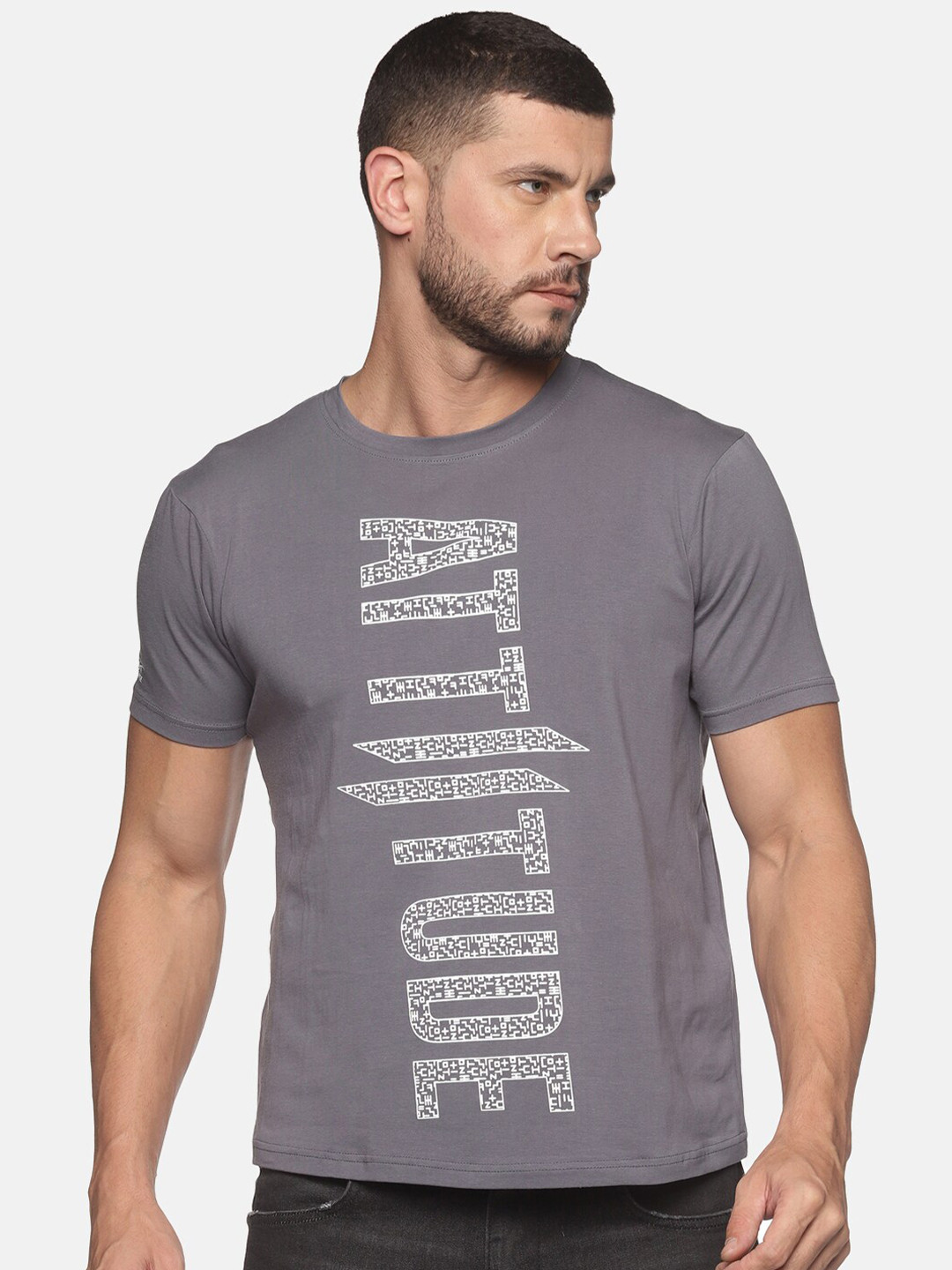

ATTIITUDE Men Grey Typography Printed ClimaCool Slim Fit T-shirt