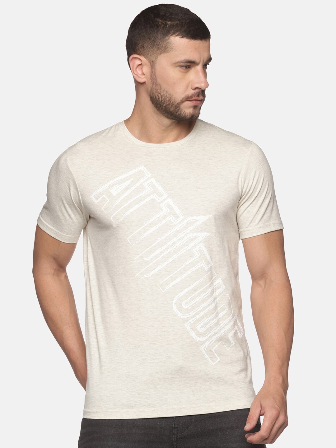 

ATTIITUDE Men White Typography Printed ClimaCool Pure Cotton Slim Fit T-shirt
