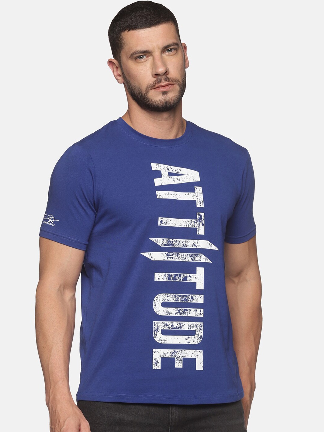 

ATTIITUDE Men Blue Printed ClimaCool Slim Fit T-shirt