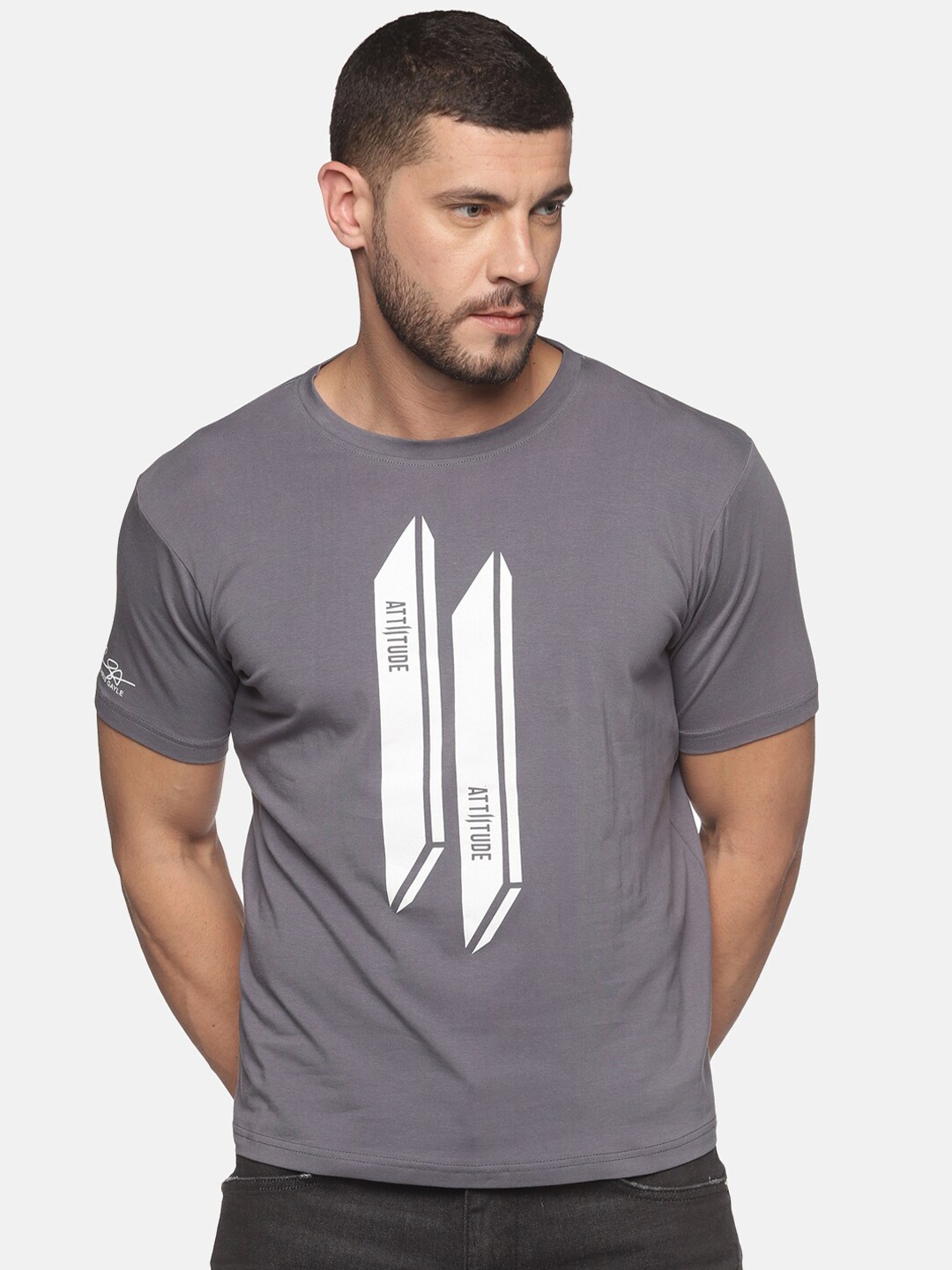 

ATTIITUDE Men Grey Printed ClimaCool Slim Fit T-shirt