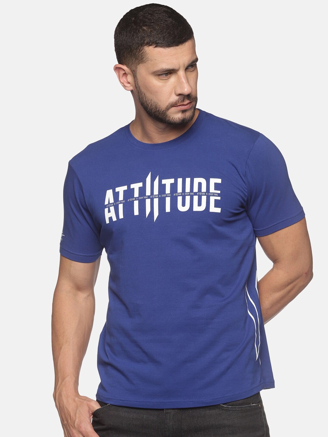 

ATTIITUDE Men Blue Typography Printed ClimaCool Slim Fit T-shirt