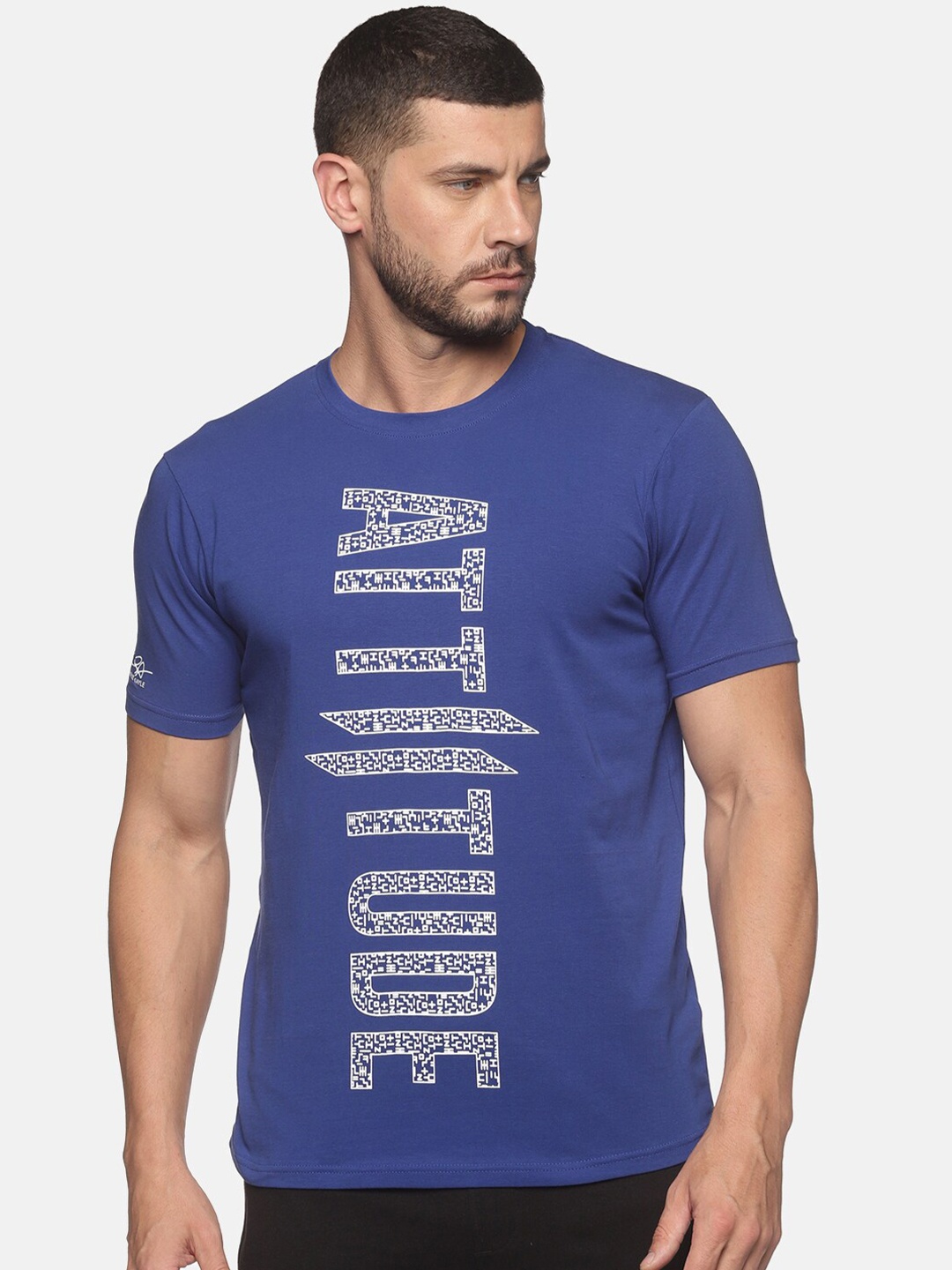 

ATTIITUDE Men Blue Brand Logo Printed ClimaCool Slim Fit T-shirt