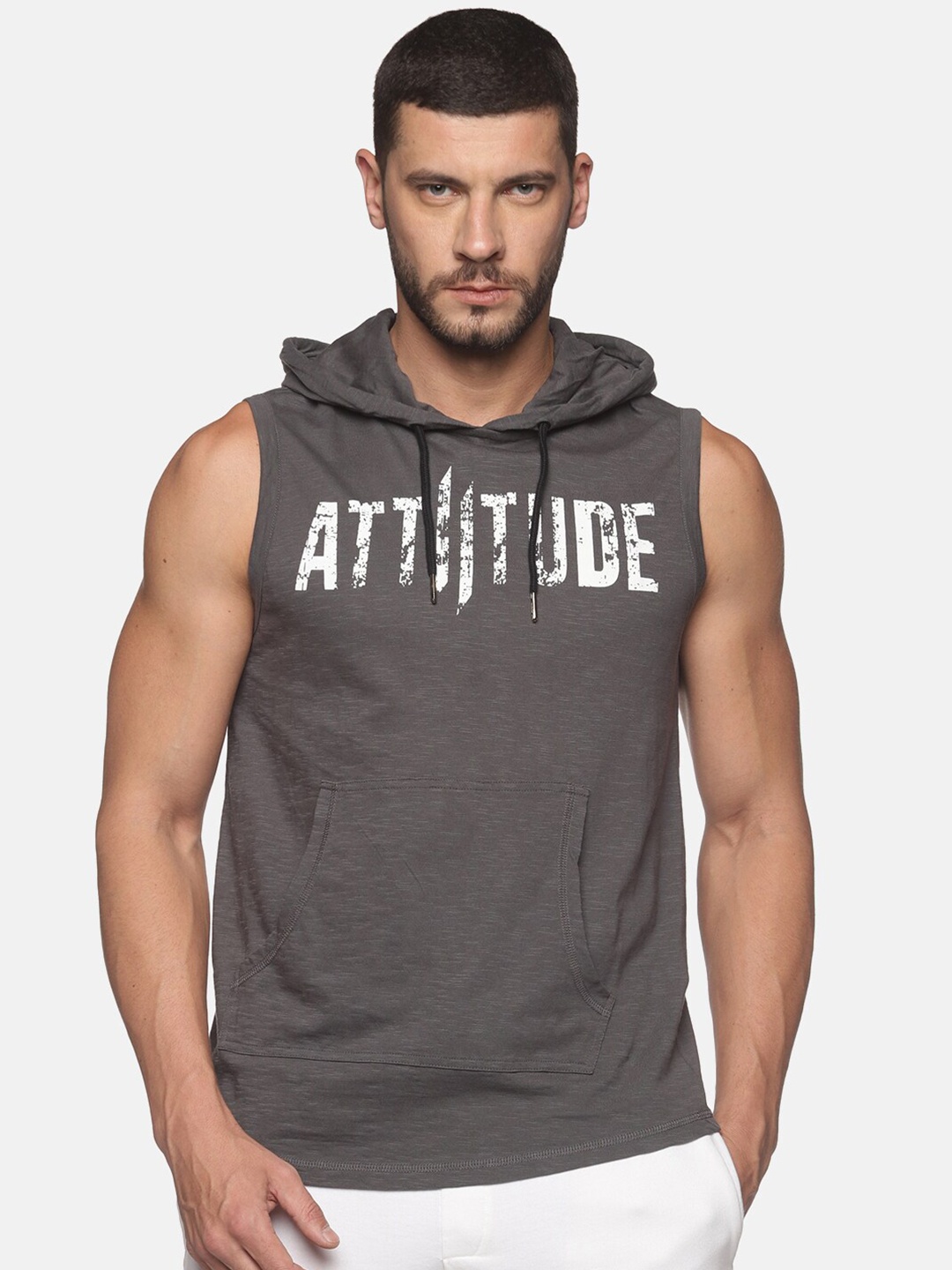 

ATTIITUDE Men Grey Printed Hooded Sweatshirt