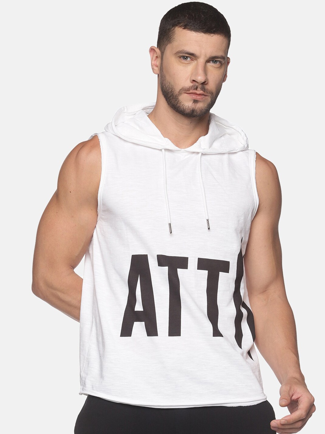 

ATTIITUDE Men White Printed Hooded Sweatshirt