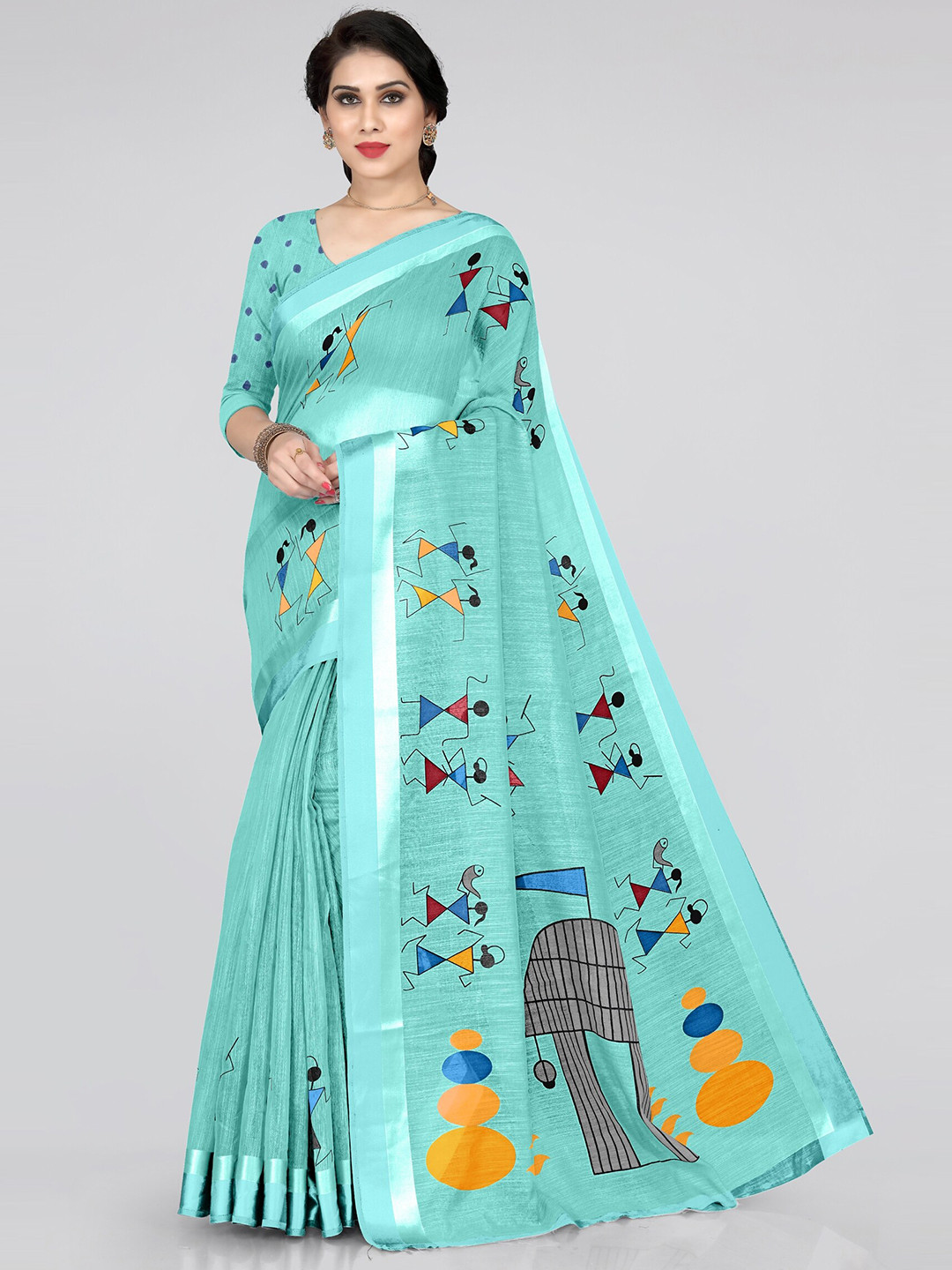 

KALINI Blue & Orange Warli Saree