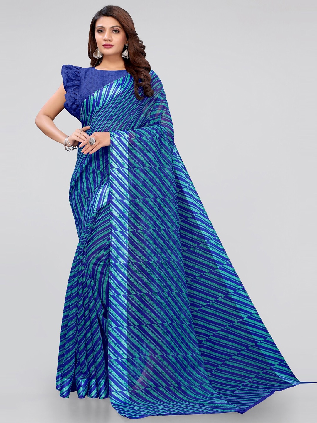 

KALINI Blue & Green Leheriya Saree