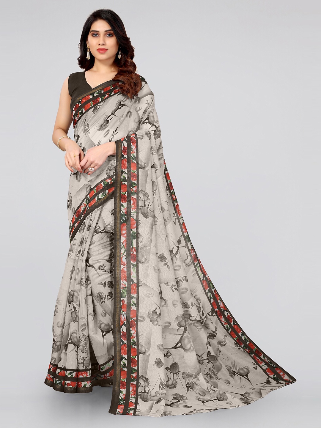 

KALINI Women Grey Floral Print Bagh Saree