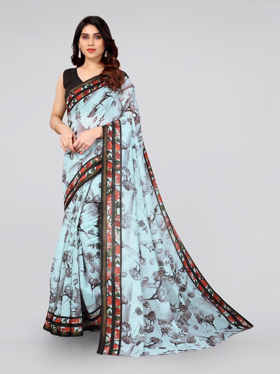 

KALINI Blue & Brown Floral Zari Bagh Saree