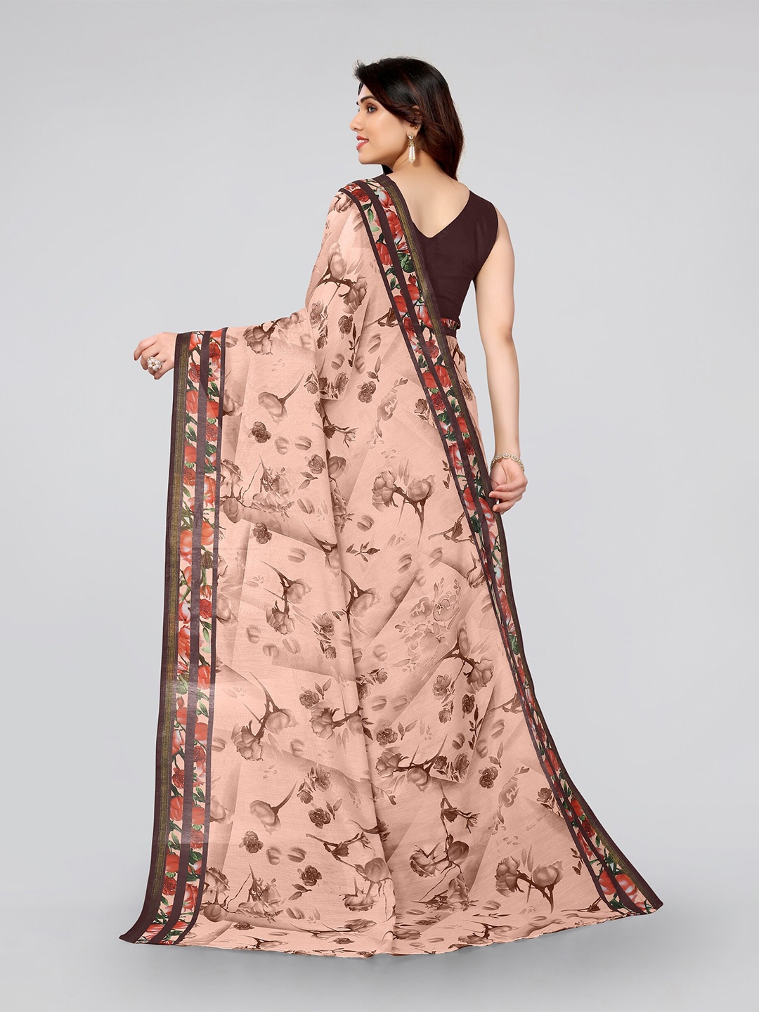 

KALINI Orange & Brown Floral Bagh Saree