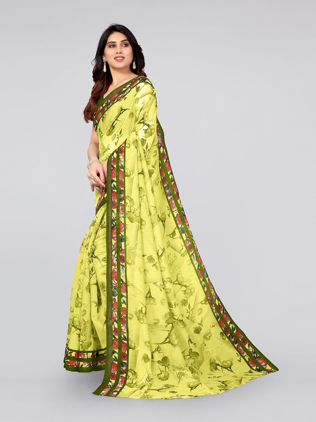 

KALINI Lime Green & Green Floral Bagh Saree