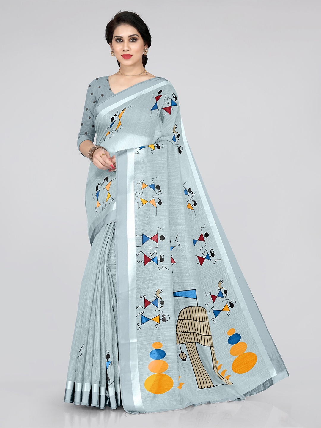 

KALINI Blue & Orange Warli Saree