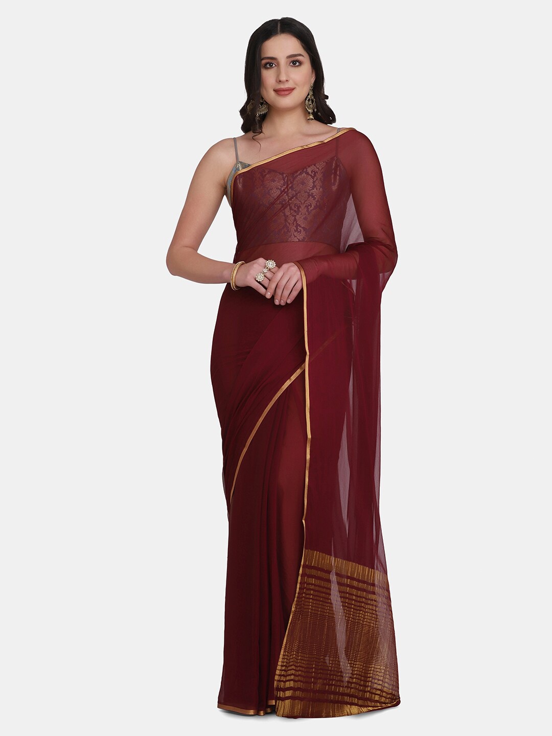 

BOMBAY SELECTIONS Purple & Gold-Toned Zari Banarasi Saree